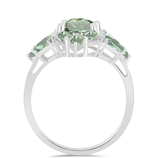 Inel din Argint 925 ( 3.29 grame ) cu Ametist Verde și Topaz Alb 3.52 Carate