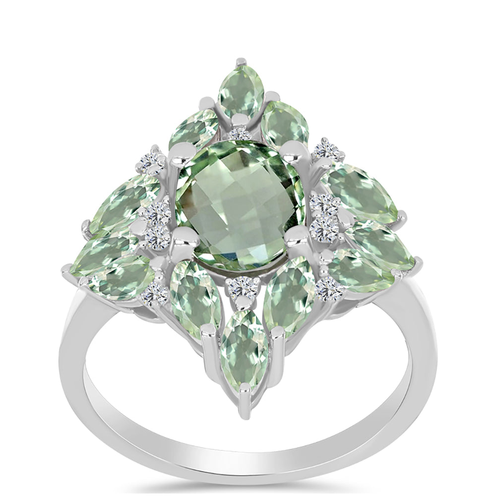 Inel din Argint 925 ( 3.29 grame ) cu Ametist Verde și Topaz Alb 3.52 Carate 3 
