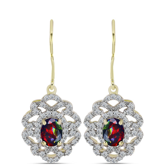 Cercei din Argint 925 Placat cu Aur ( 3.76 grame ) cu Opal Etiopian Negru Lega Dembi și Topaz Alb 1.64 Carate