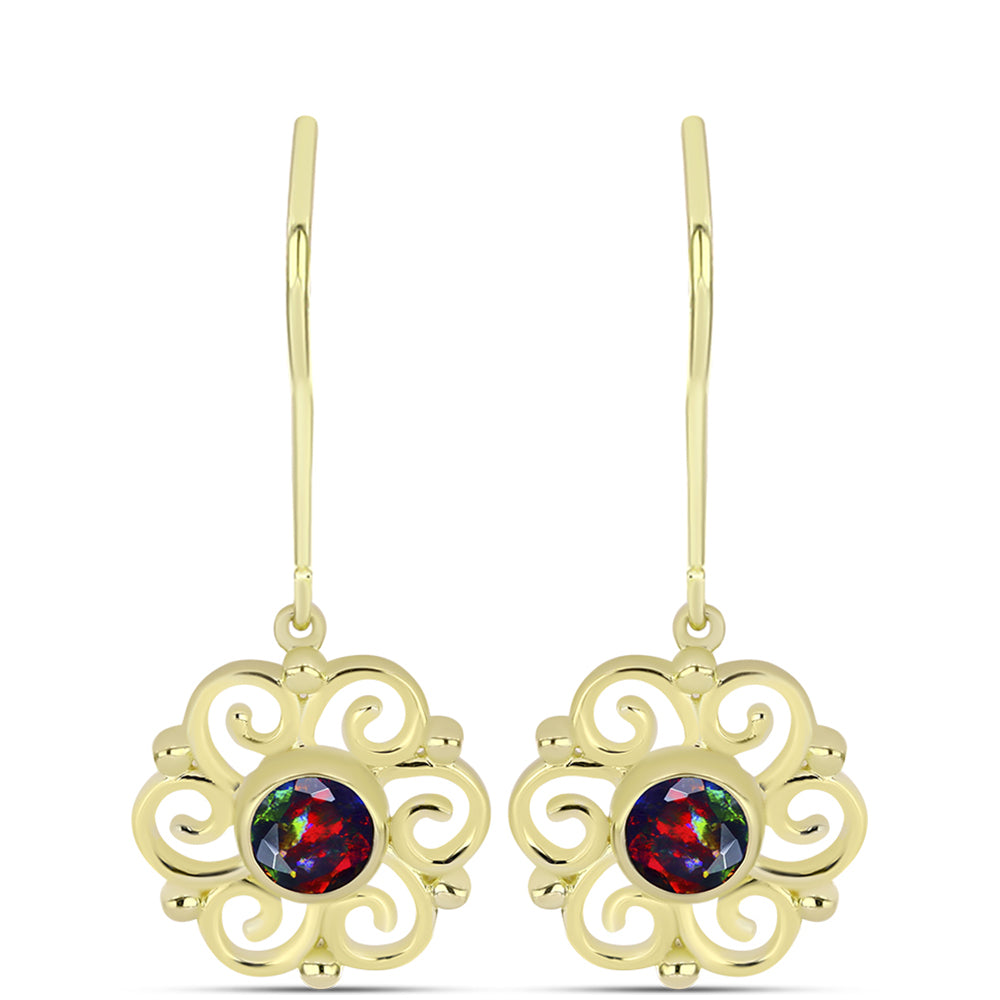 Cercei din Argint 925 Placat cu Aur ( 4.22 grame ) cu Opal Etiopian Negru Lega Dembi 0.68 Carate