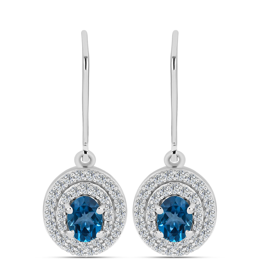 Cercei din Argint 925 ( 3.15 grame ) cu Topaz Albastru ”Londra” și Topaz Alb 1.65 Carate