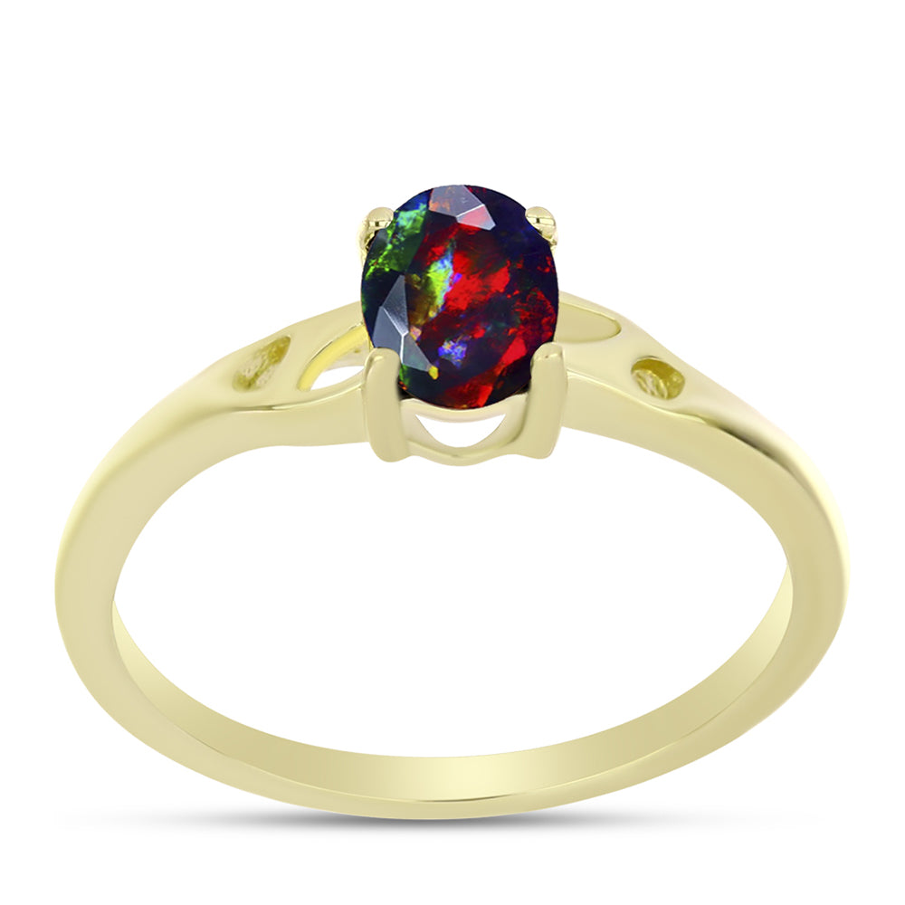 Inel din Argint 925 Placat cu Aur ( 1.92 grame ) cu Opal Etiopian Negru Lega Dembi 0.49 Carate