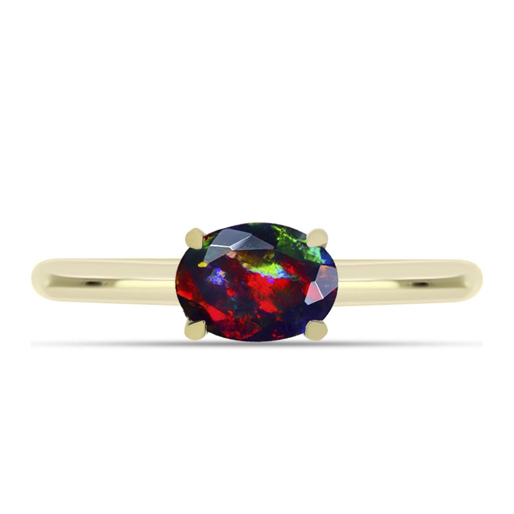 Inel din Argint 925 Placat cu Aur ( 2.03 grame ) cu Opal Etiopian Negru Lega Dembi 0.49 Carate 1 