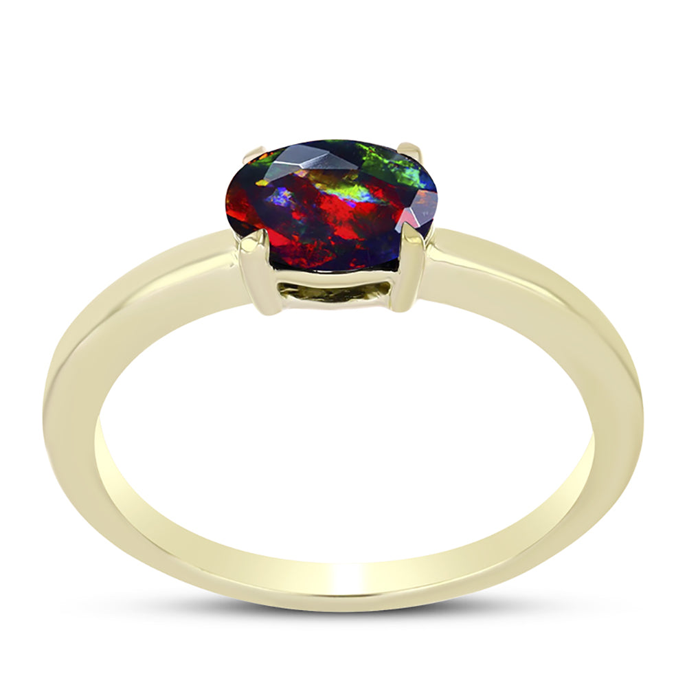 Inel din Argint 925 Placat cu Aur ( 2.03 grame ) cu Opal Etiopian Negru Lega Dembi 0.49 Carate 3 