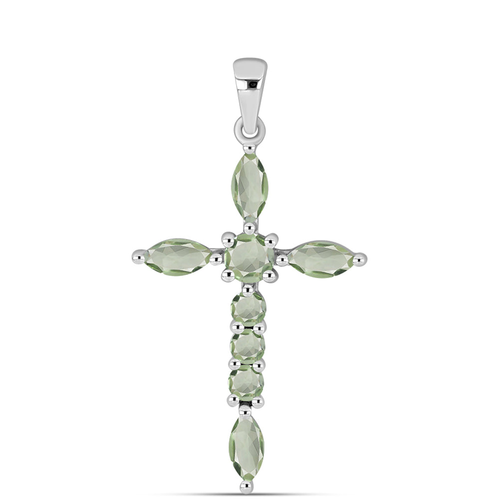 Cruce Pandantiv din Argint 925 ( 1.78 grame ) cu Ametist Verde 1.45 Carate 1 