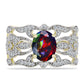 Inel din Argint 925 Placat cu Aur ( 4.55 grame ) cu Opal Etiopian Negru Lega Dembi și Topaz Alb 1.68 Carate