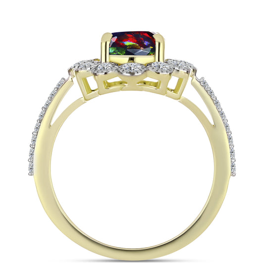 Inel din Argint 925 Placat cu Aur ( 2.82 grame ) cu Opal Etiopian Negru Lega Dembi și Topaz Alb 1.75 Carate