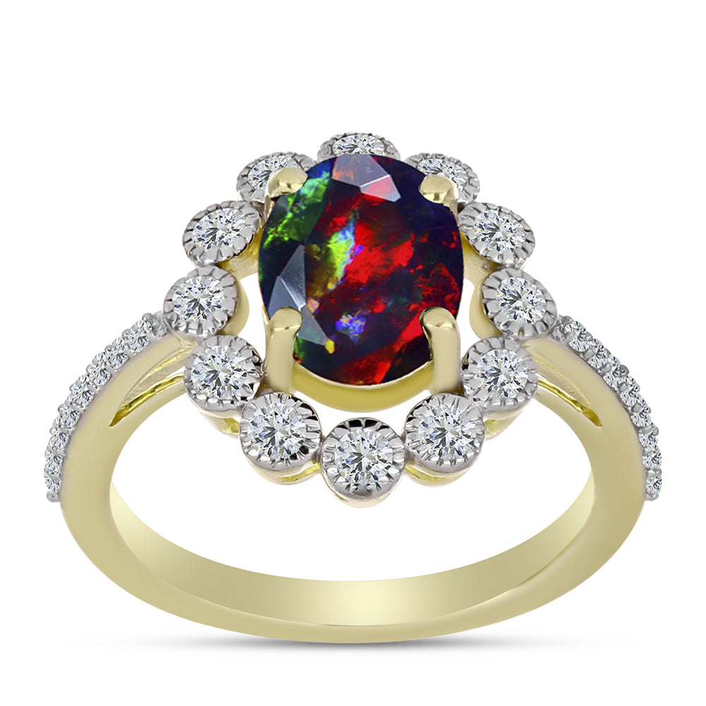 Inel din Argint 925 Placat cu Aur ( 2.82 grame ) cu Opal Etiopian Negru Lega Dembi și Topaz Alb 1.75 Carate 3 