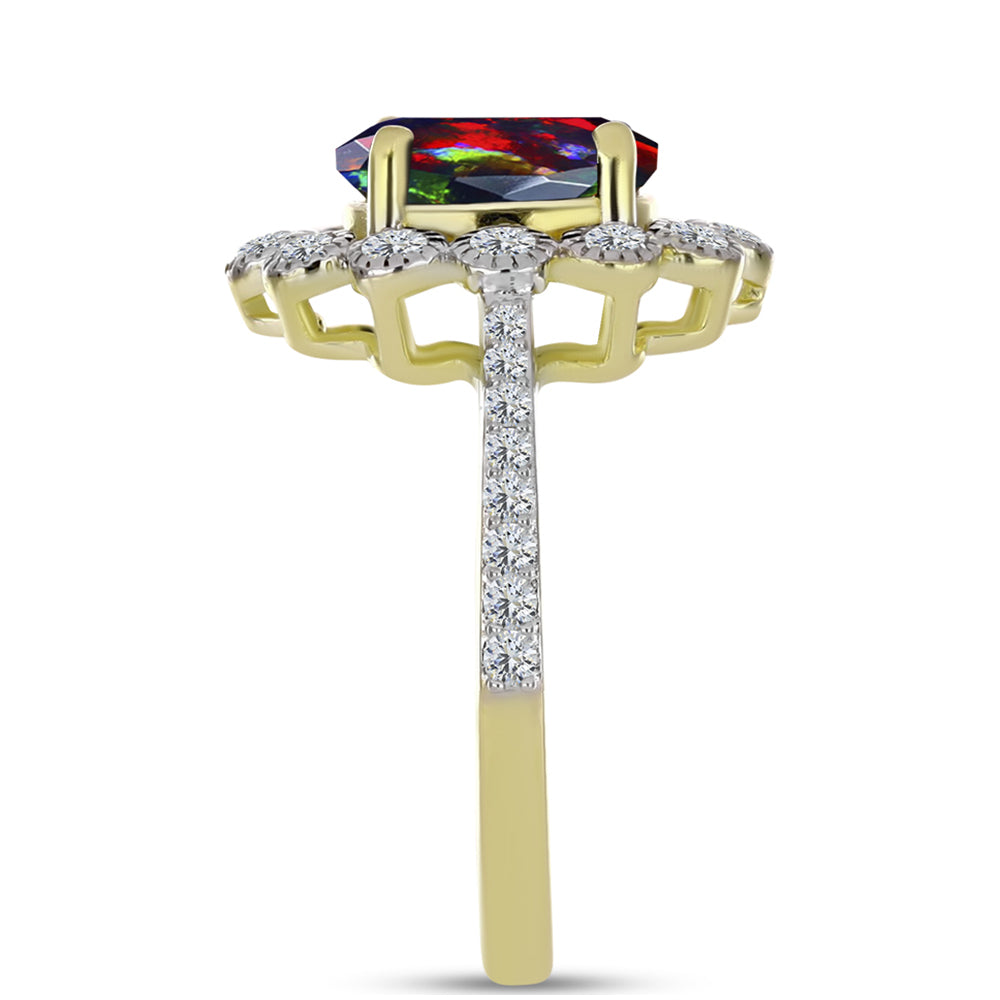 Inel din Argint 925 Placat cu Aur ( 2.82 grame ) cu Opal Etiopian Negru Lega Dembi și Topaz Alb 1.75 Carate