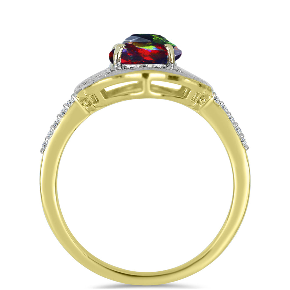Inel din Argint 925 Placat cu Aur ( 3.98 grame ) cu Opal Etiopian Negru Lega Dembi și Topaz Alb 1.48 Carate
