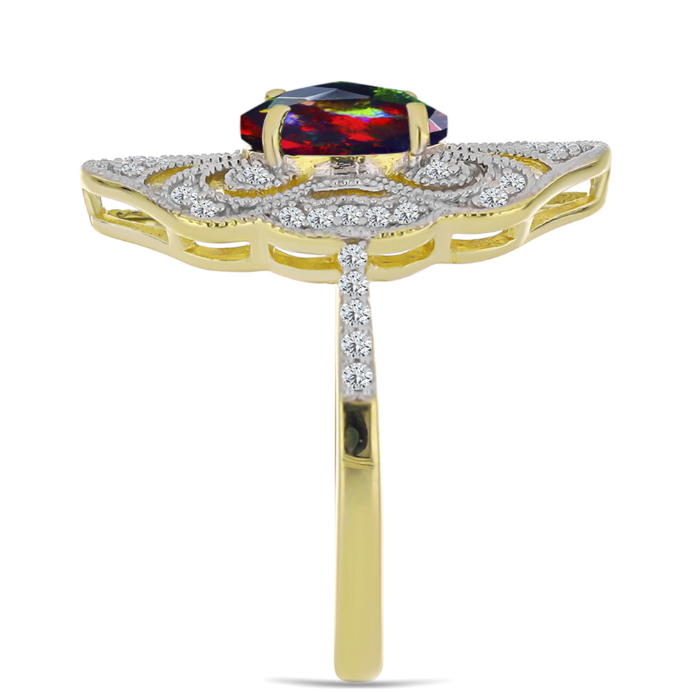 Inel din Argint 925 Placat cu Aur ( 3.98 grame ) cu Opal Etiopian Negru Lega Dembi și Topaz Alb 1.48 Carate 4 