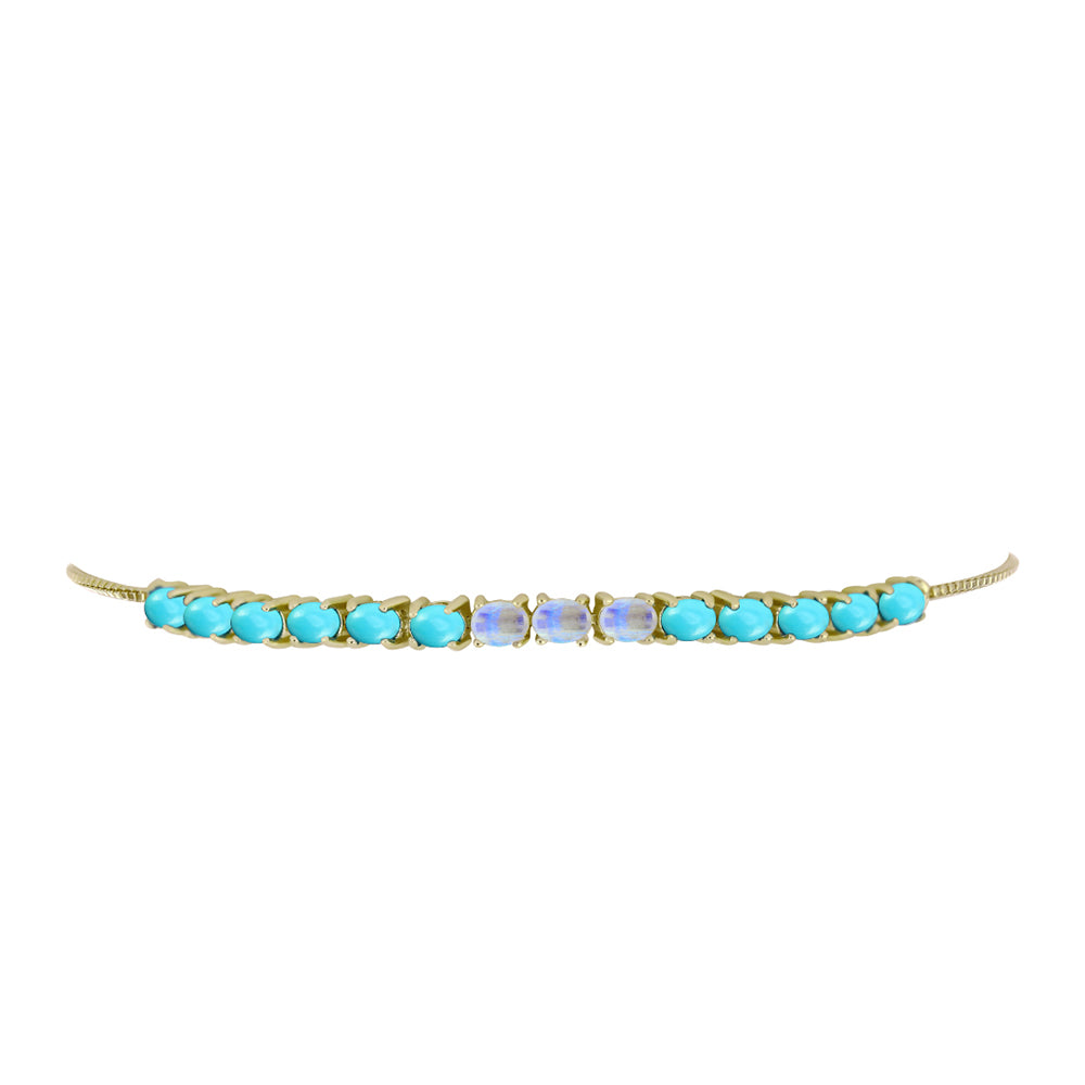 Brățară din Argint 925 Placat cu Aur ( 5.66 grame ) cu Turcoaz ”Frumoasa Adormită” și Piatra Lunii Curcubeu 2.61 Carate 2 