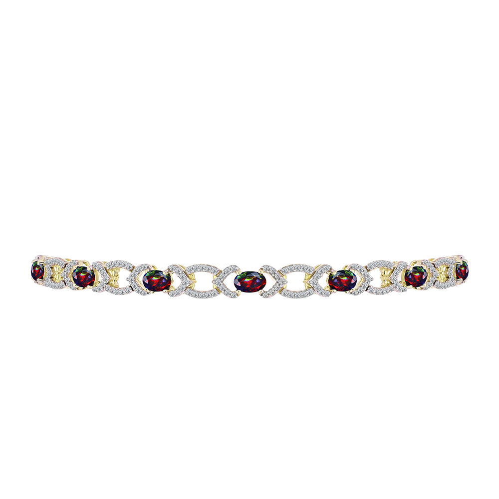 Brățară din Argint 925 Placat cu Aur ( 8.27 grame ) cu Opal Etiopian Negru Lega Dembi și Topaz Alb 2.89 Carate 2 