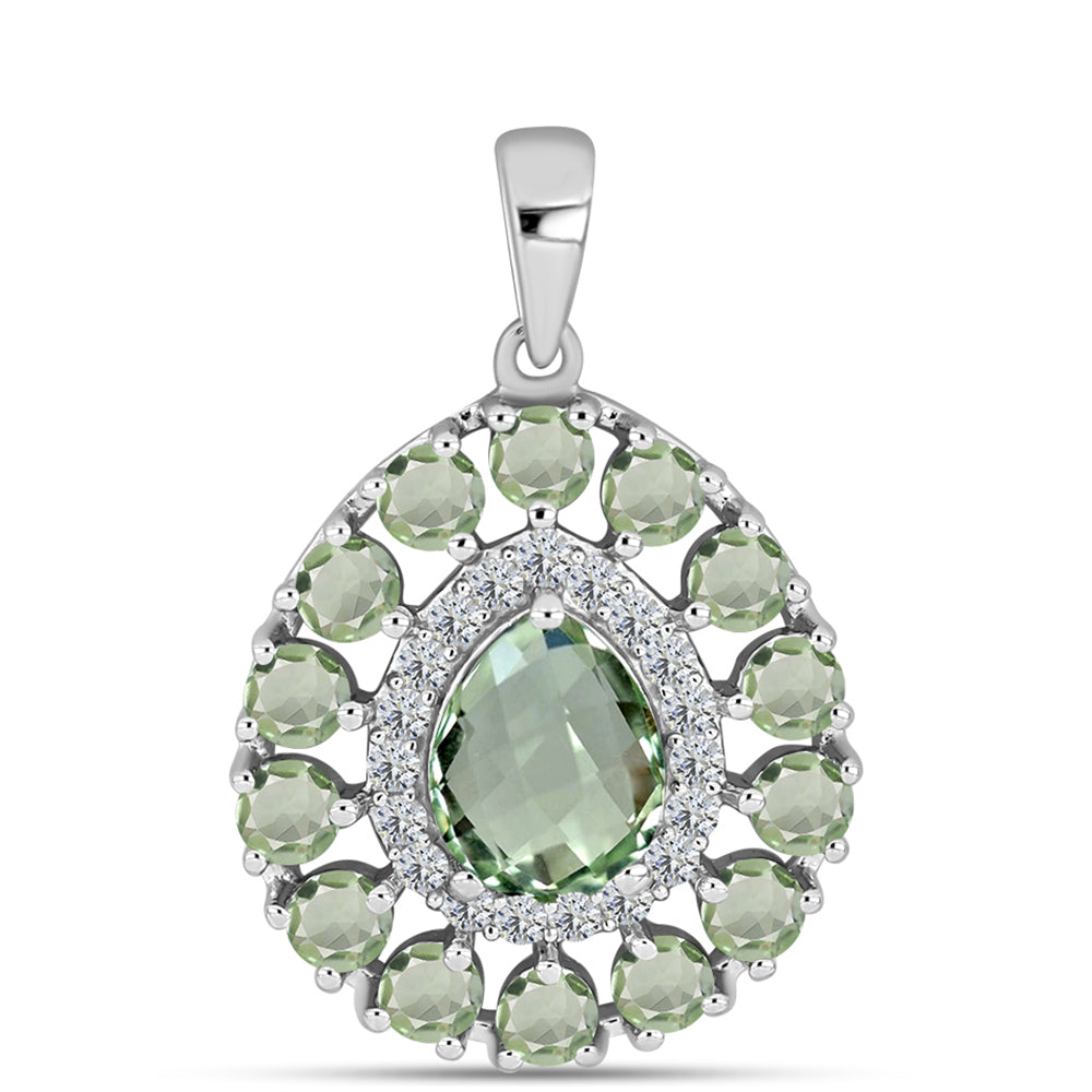 Pandantiv din Argint 925 ( 2.42 grame ) cu Ametist Verde și Topaz Alb 3.37 Carate 1 