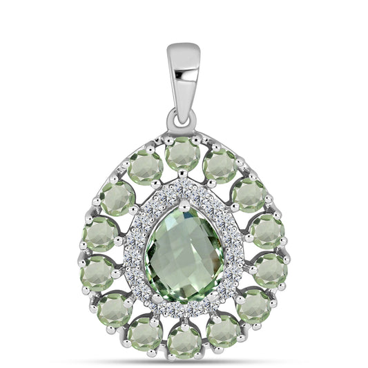 Pandantiv din Argint 925 ( 2.42 grame ) cu Ametist Verde și Topaz Alb 3.37 Carate