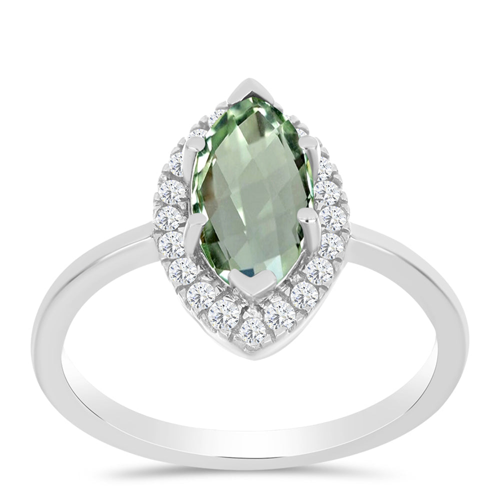 Inel din Argint 925 ( 2.43 grame ) cu Ametist Verde și Topaz Alb 2.11 Carate 3 