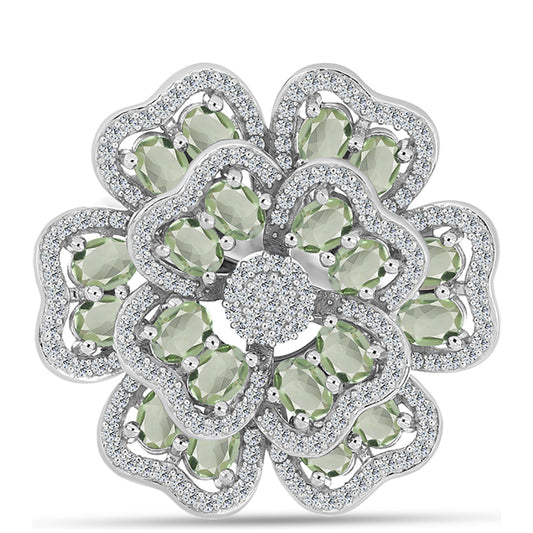 Inel din Argint 925 ( 7.13 grame ) cu Ametist Verde și Topaz Alb 4.29 Carate