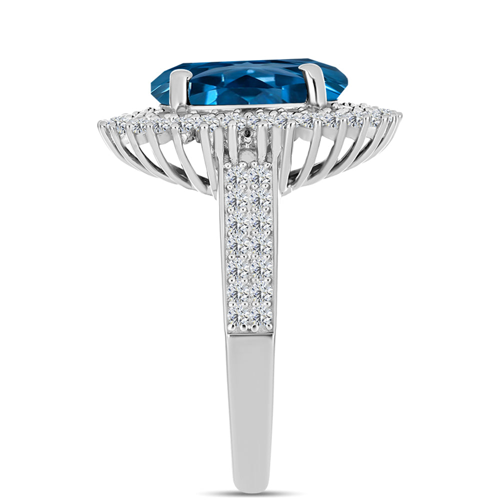 Inel din Argint 925 ( 4.19 grame ) cu Topaz Albastru ”Londra” și Topaz Alb 6.55 Carate