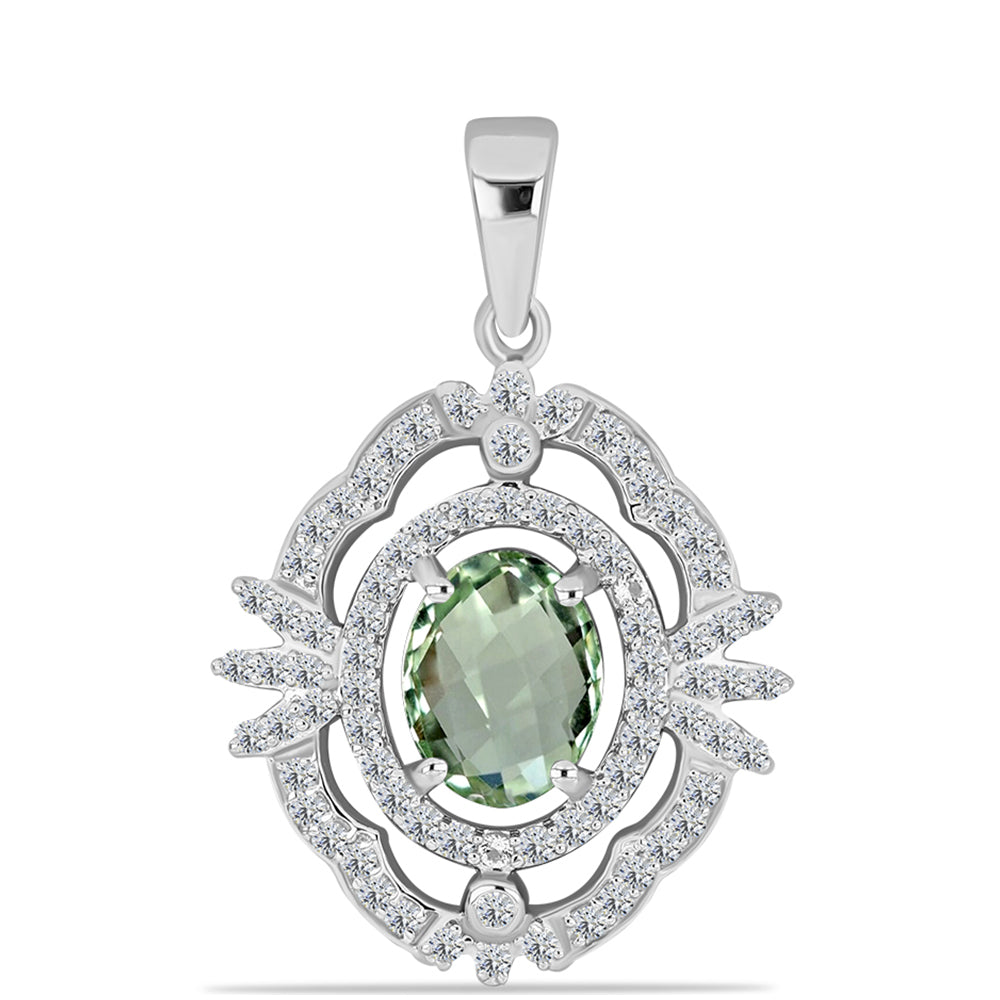 Pandantiv din Argint 925 ( 2.63 grame ) cu Ametist Verde și Topaz Alb 2.33 Carate