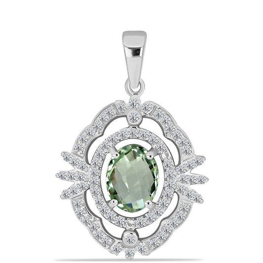 Pandantiv din Argint 925 ( 2.63 grame ) cu Ametist Verde și Topaz Alb 2.33 Carate