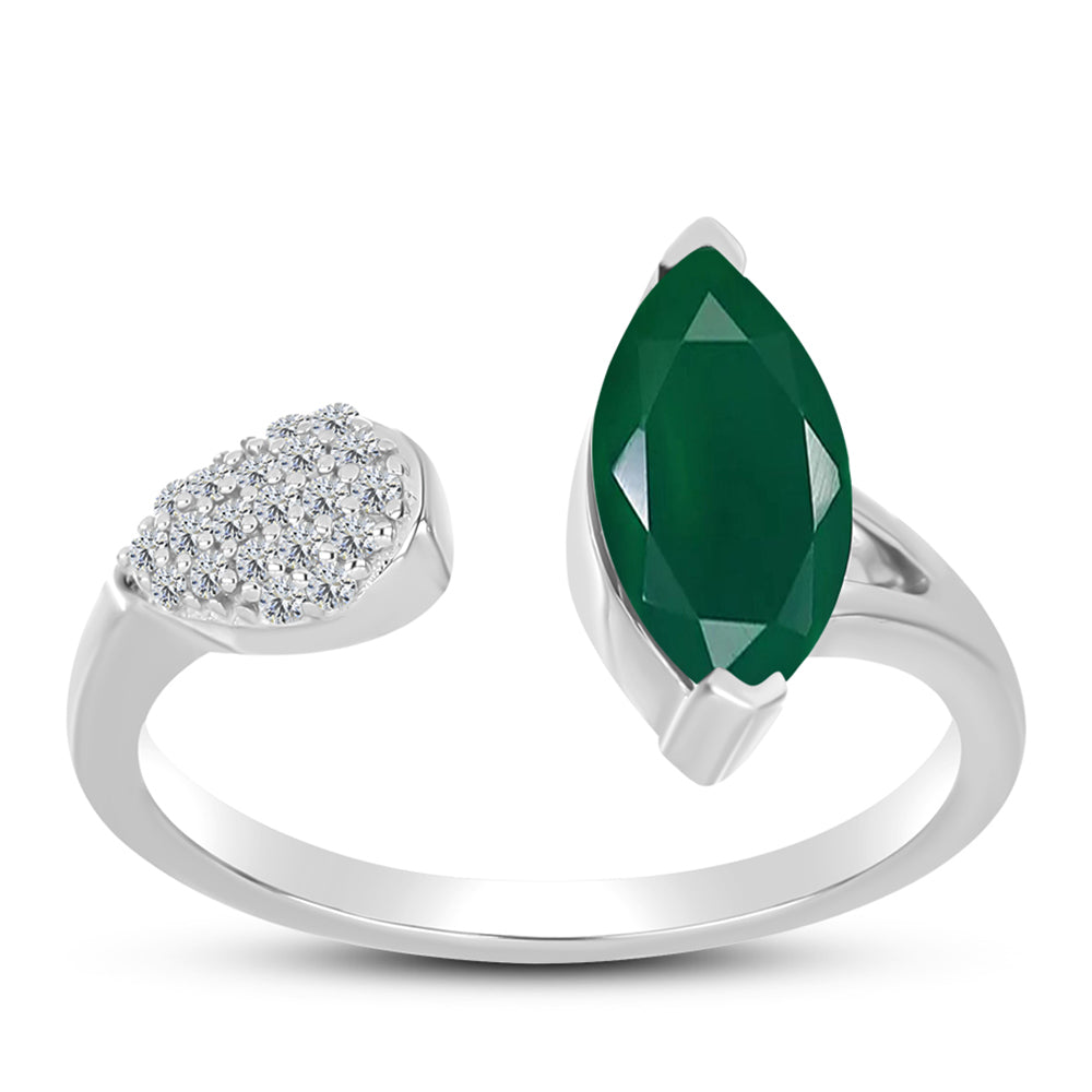 Inel din Argint 925 ( 2.76 grame ) cu Calcedon Verde și Topaz Alb 1.77 Carate 3 