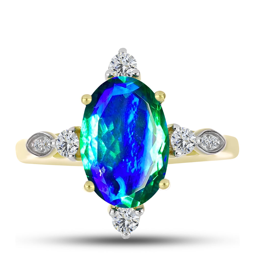 Inel din Argint 925 Placat cu Aur ( 2.7 grame ) cu Cuarț Păun și Topaz Alb 3.42 Carate 1 