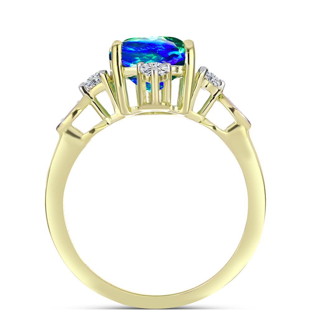 Inel din Argint 925 Placat cu Aur ( 2.7 grame ) cu Cuarț Păun și Topaz Alb 3.42 Carate