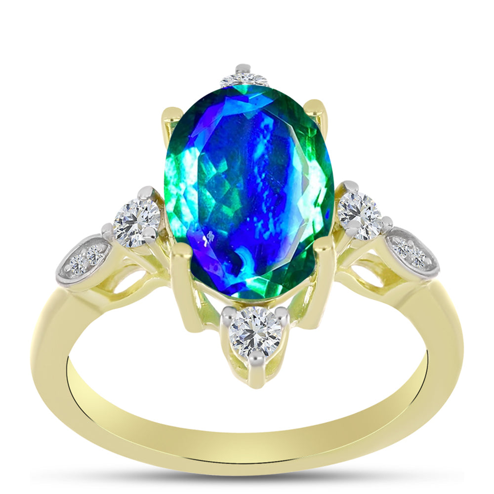 Inel din Argint 925 Placat cu Aur ( 2.7 grame ) cu Cuarț Păun și Topaz Alb 3.42 Carate