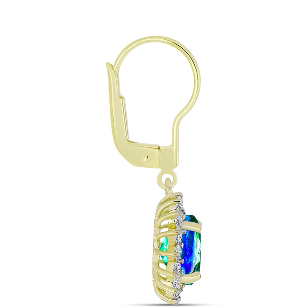 Cercei din Argint 925 Placat cu Aur ( 2.82 grame ) cu Cuarț Păun și Topaz Alb 4.72 Carate
