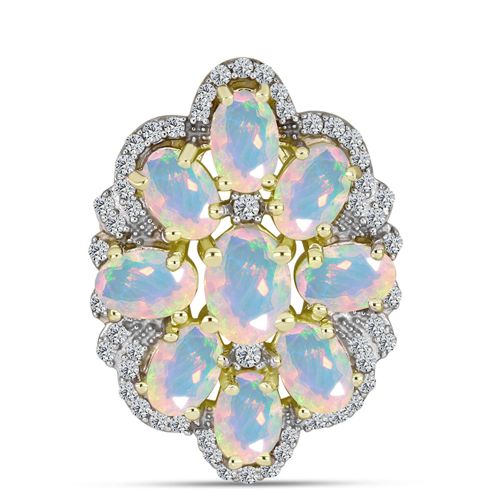 Pandantiv din Argint 925 Placat cu Aur ( 3.71 grame ) cu Opal Welo și Topaz Alb 3.25 Carate