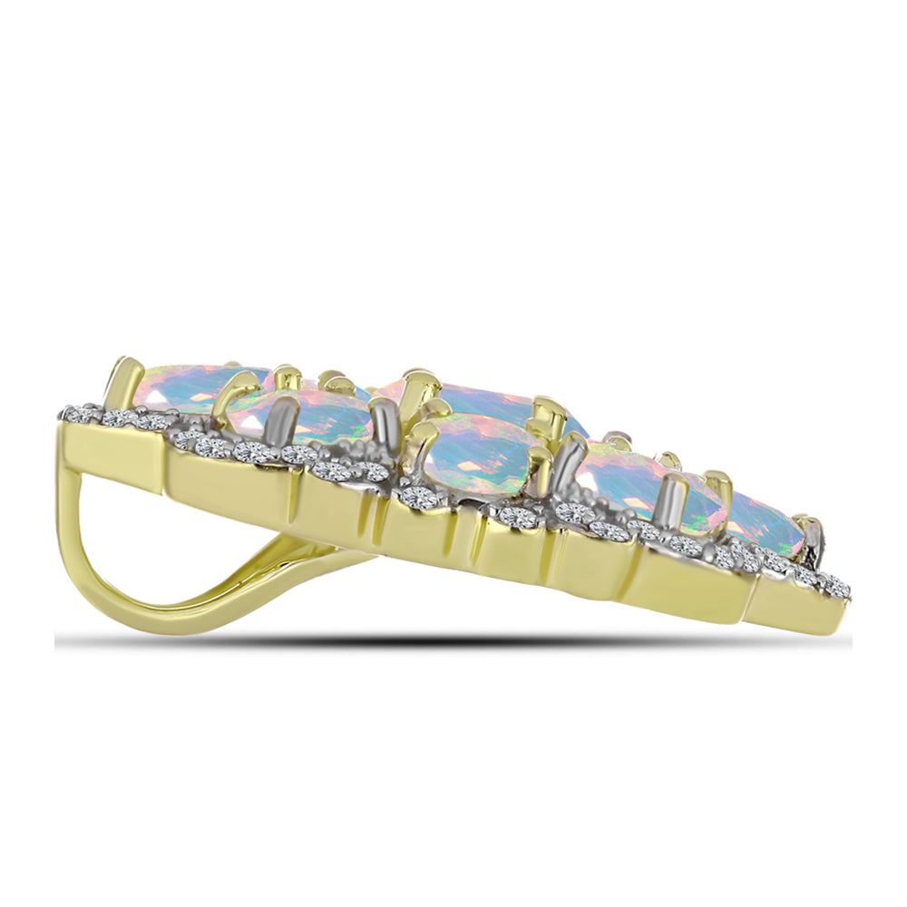 Pandantiv din Argint 925 Placat cu Aur ( 3.71 grame ) cu Opal Welo și Topaz Alb 3.25 Carate 2 