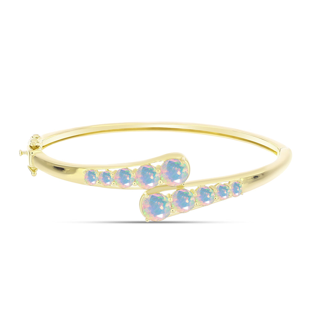 Brățară din Argint 925 Placat cu Aur ( 16.29 grame ) cu Opal Welo și Topaz Alb 3.86 Carate