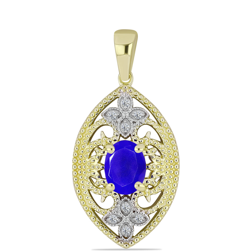 Pandantiv din Argint 925 Placat cu Aur ( 2.72 grame ) cu Agat Albastru și Topaz Alb 1.22 Carate