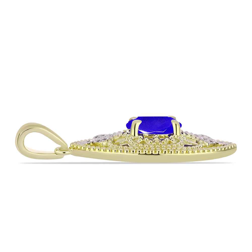 Pandantiv din Argint 925 Placat cu Aur ( 2.72 grame ) cu Agat Albastru și Topaz Alb 1.22 Carate 2 