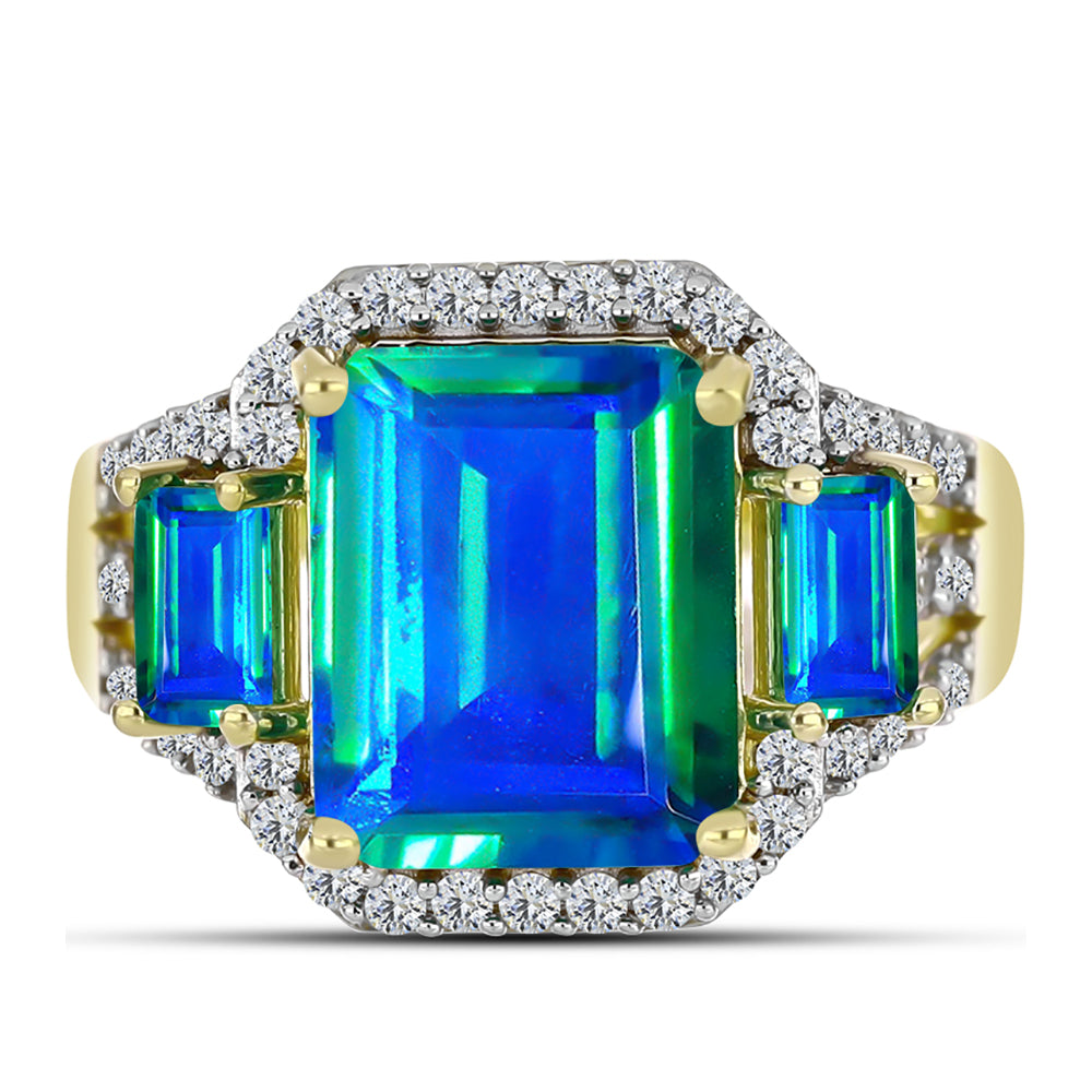 Inel din Argint 925 Placat cu Aur ( 3.94 grame ) cu Cuarț Păun și Topaz Alb 5.24 Carate 1 