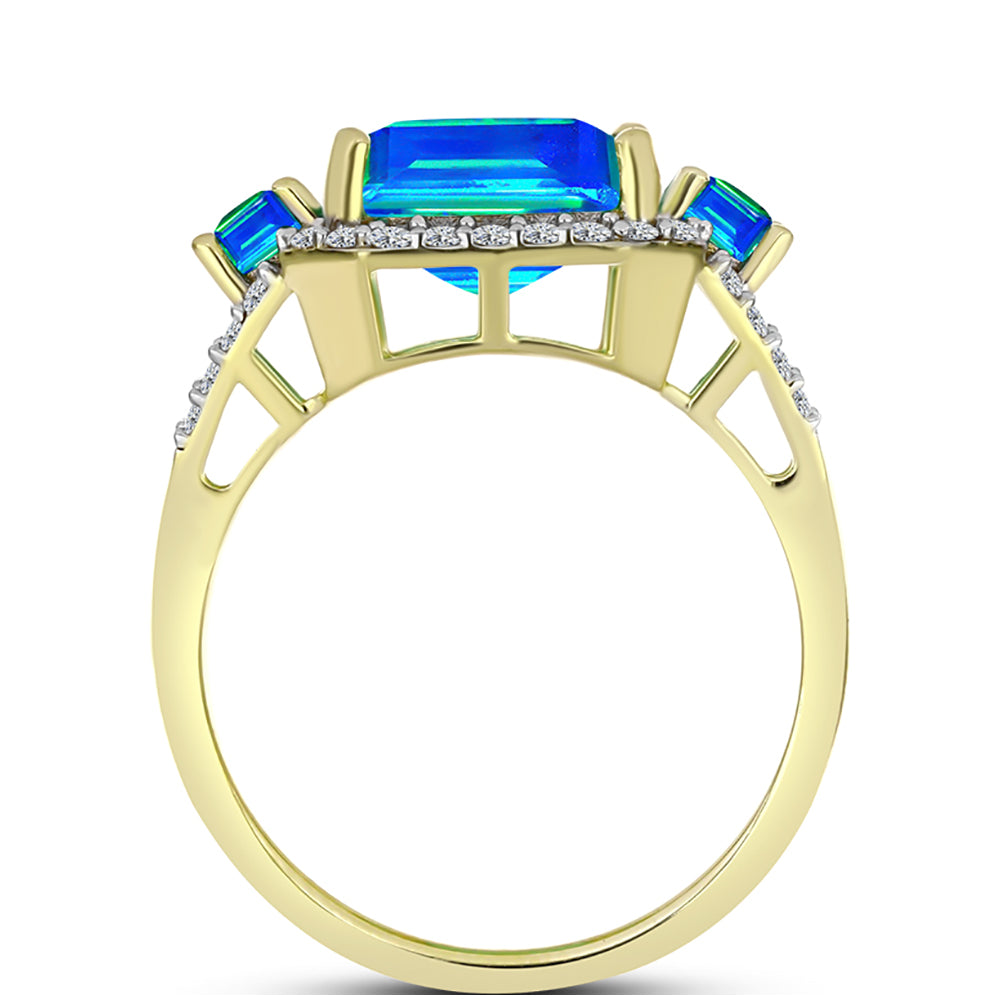 Inel din Argint 925 Placat cu Aur ( 3.94 grame ) cu Cuarț Păun și Topaz Alb 5.24 Carate 2 