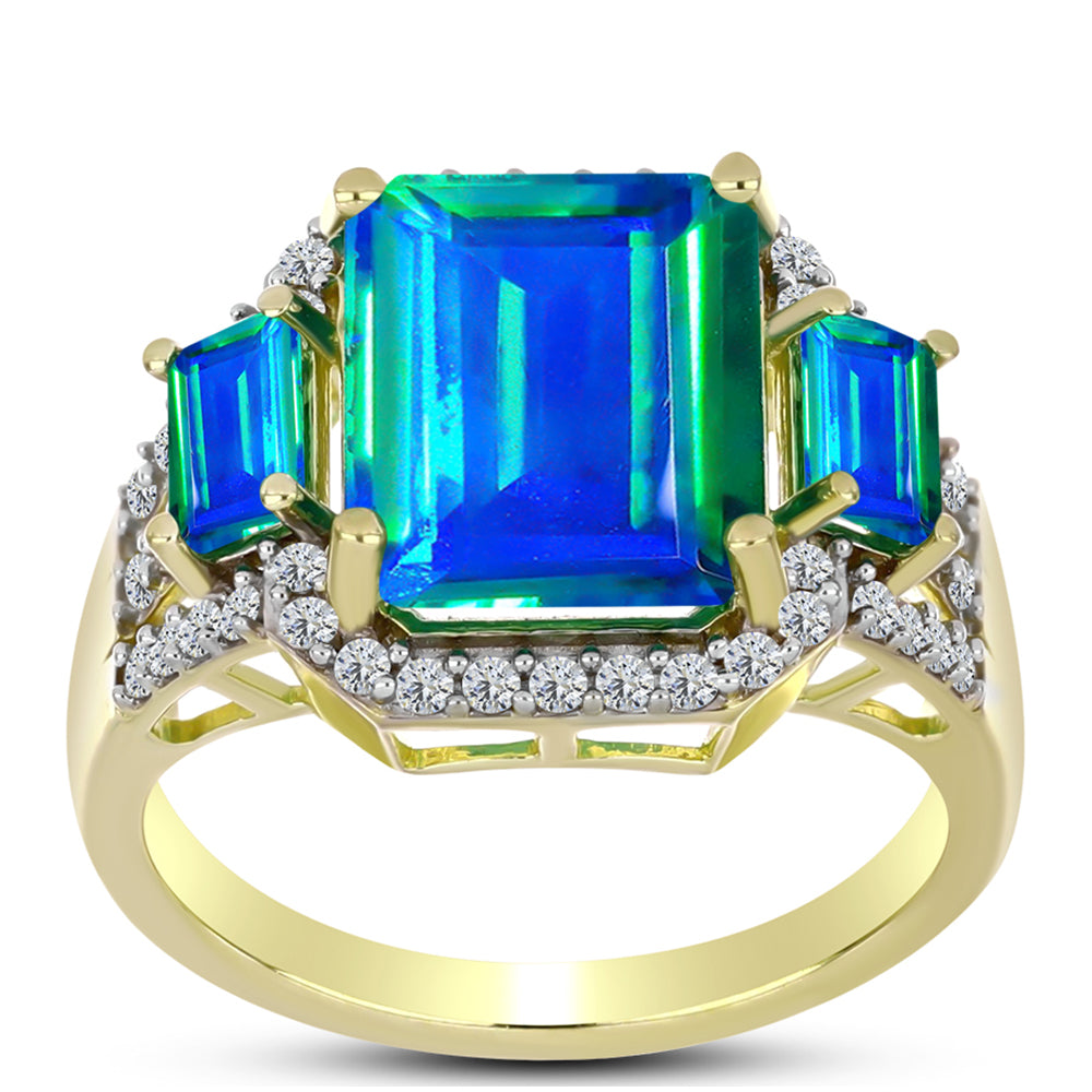 Inel din Argint 925 Placat cu Aur ( 3.94 grame ) cu Cuarț Păun și Topaz Alb 5.24 Carate 3 