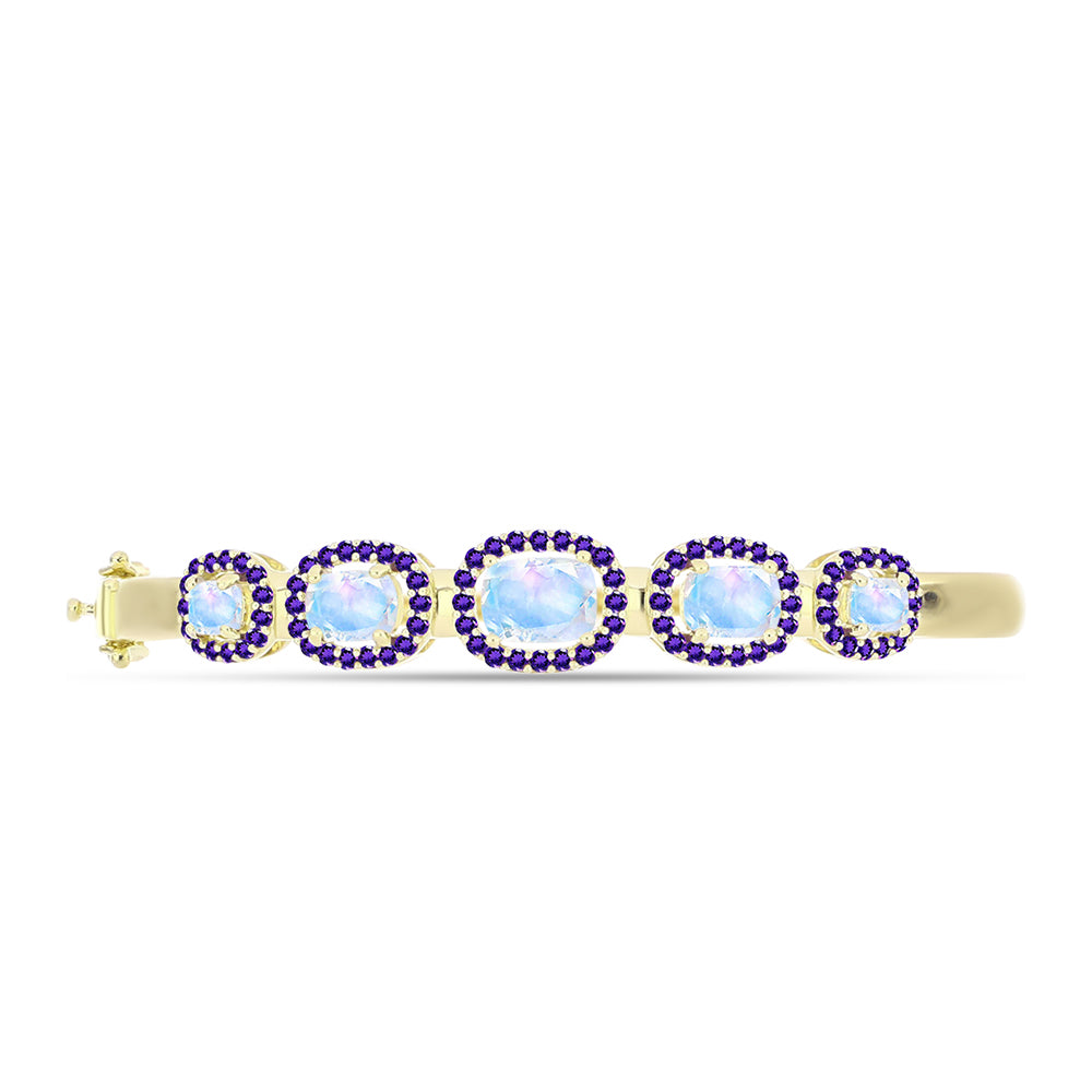 Brățară din Argint 925 Placat cu Aur ( 15.75 grame ) cu Piatra Lunii Curcubeu și Ametist Marocan 5.22 Carate 2 