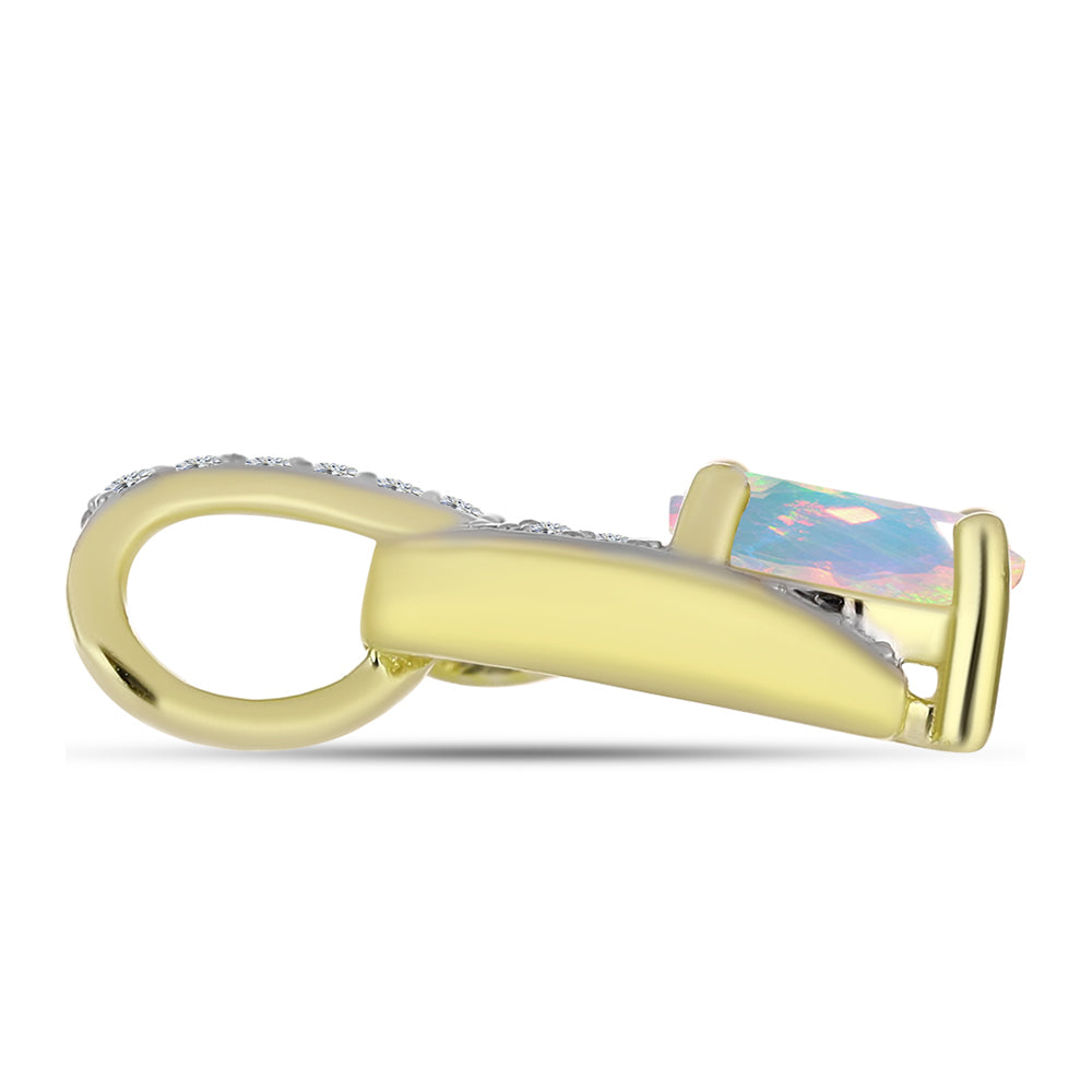 Pandantiv din Argint 925 Placat cu Aur ( 1.44 grame ) cu Opal Welo și Topaz Alb 0.71 Carate