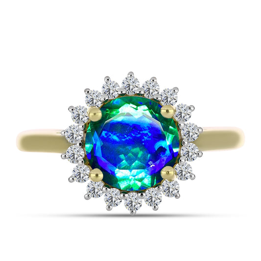 Inel din Argint 925 Placat cu Aur ( 2.99 grame ) cu Cuarț Păun și Topaz Alb 3.12 Carate