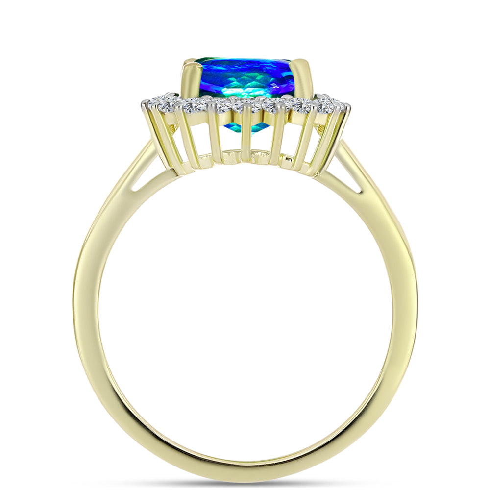 Inel din Argint 925 Placat cu Aur ( 2.99 grame ) cu Cuarț Păun și Topaz Alb 3.12 Carate 2 