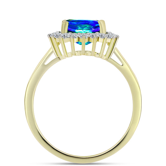 Inel din Argint 925 Placat cu Aur ( 2.99 grame ) cu Cuarț Păun și Topaz Alb 3.12 Carate
