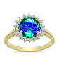 Inel din Argint 925 Placat cu Aur ( 2.99 grame ) cu Cuarț Păun și Topaz Alb 3.12 Carate