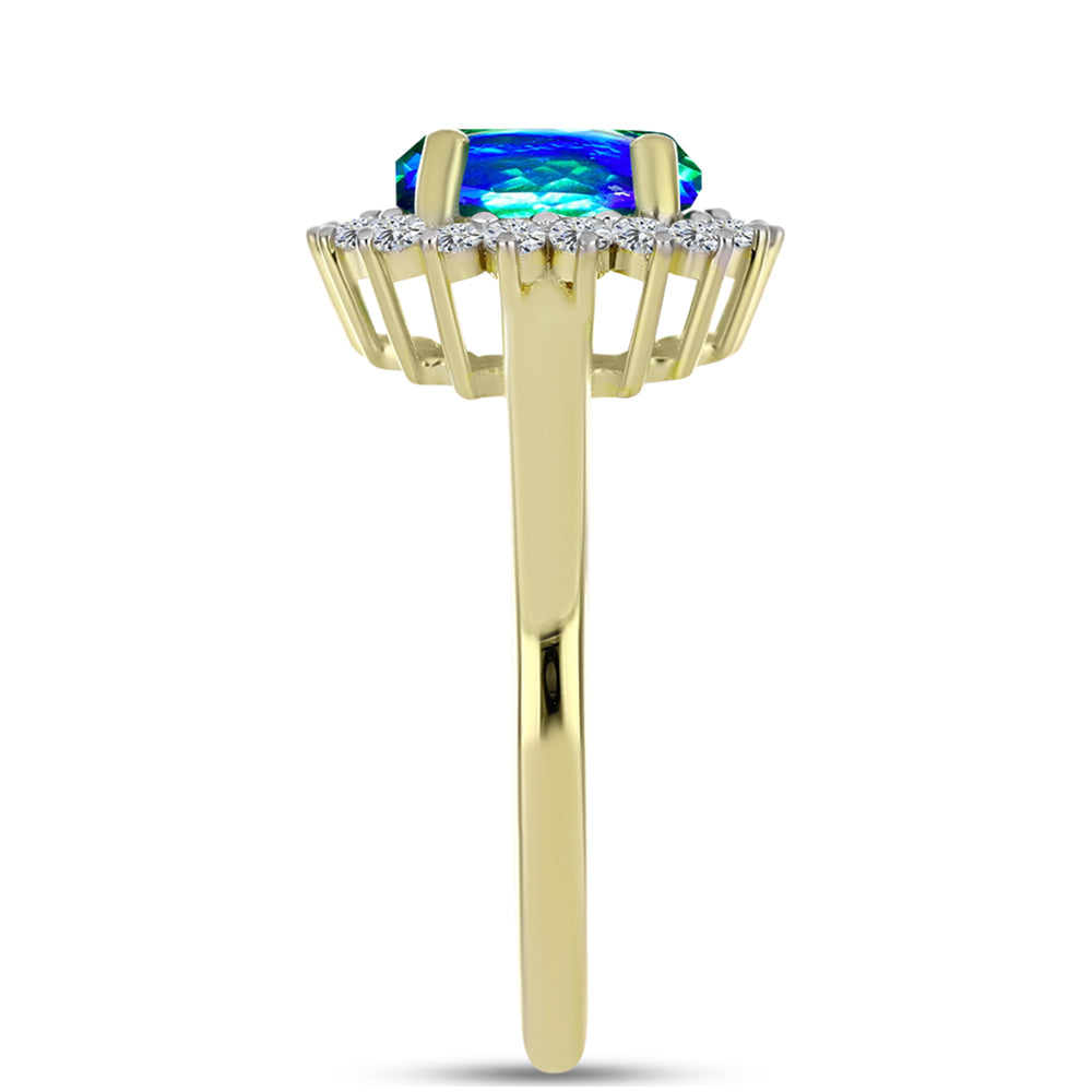 Inel din Argint 925 Placat cu Aur ( 2.99 grame ) cu Cuarț Păun și Topaz Alb 3.12 Carate