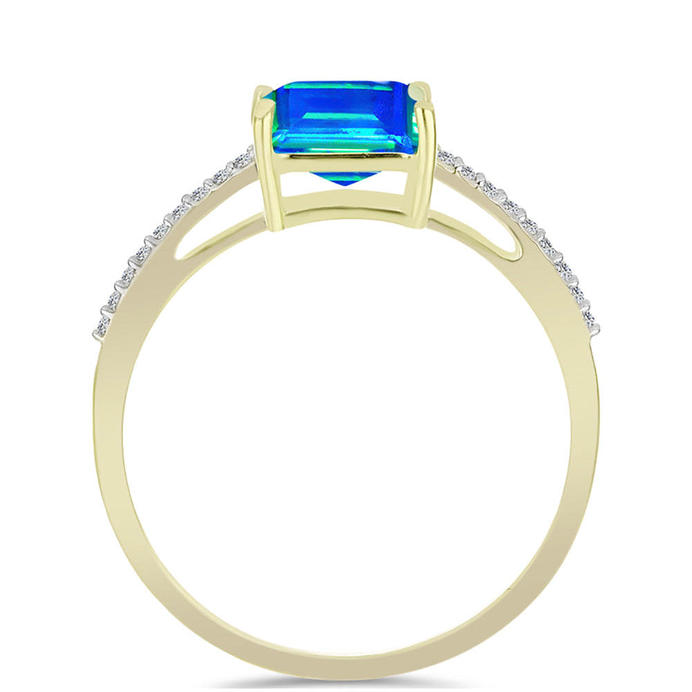 Inel din Argint 925 Placat cu Aur ( 1.57 grame ) cu Cuarț Păun și Topaz Alb 1.87 Carate