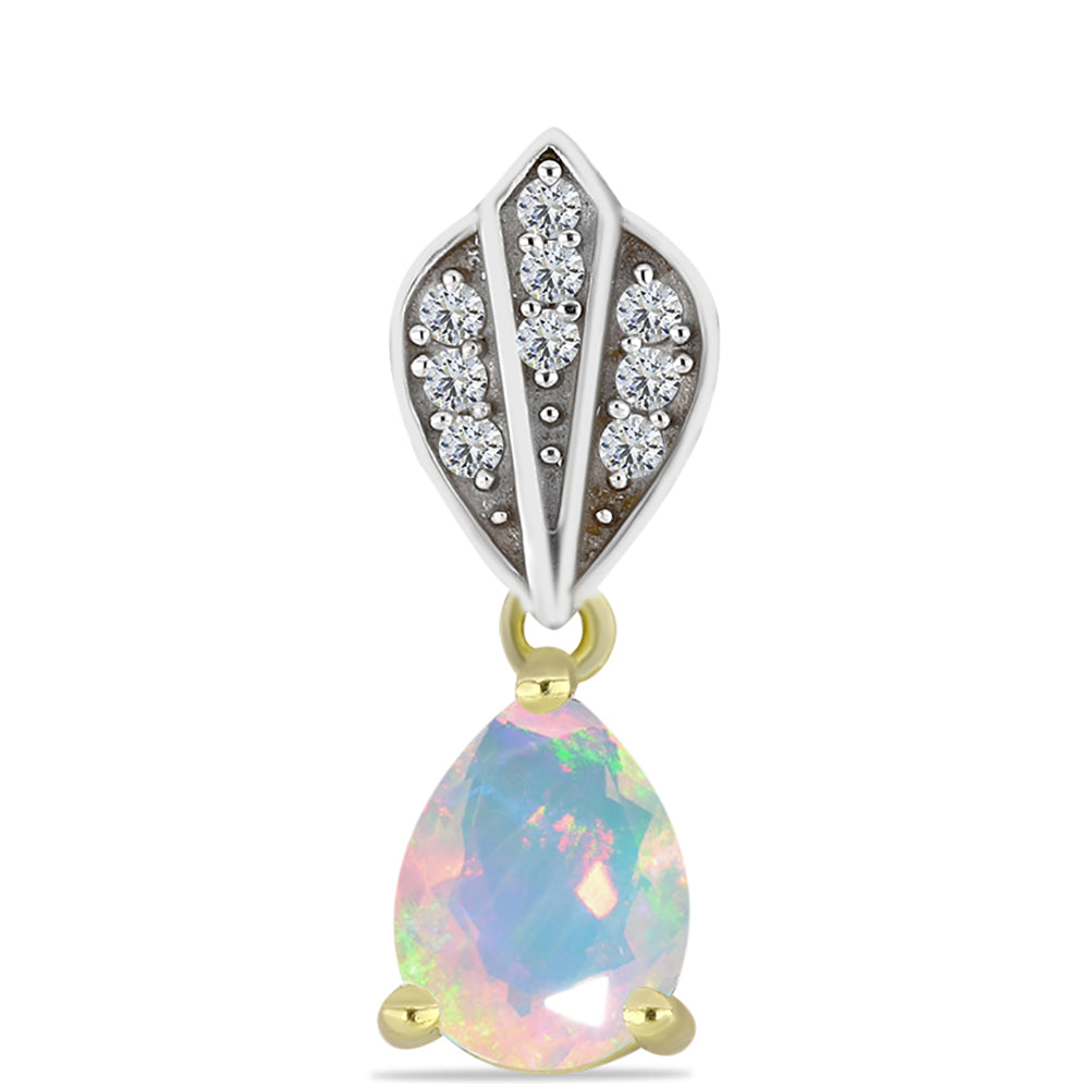 Pandantiv din Argint 925 Placat cu Aur ( 1.1 grame ) cu Opal Welo și Topaz Alb 0.72 Carate 1 