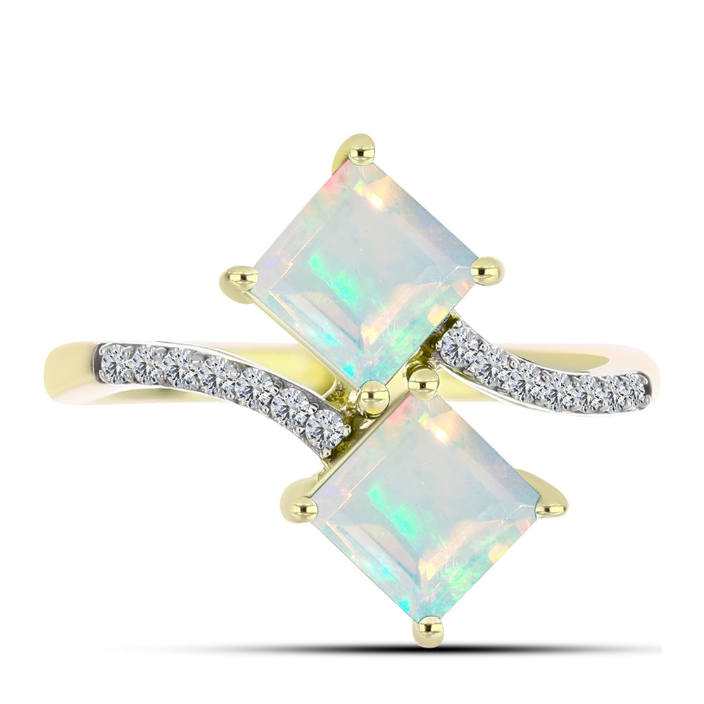 Inel din Argint 925 Placat cu Aur ( 2.79 grame ) cu Opal Welo și Topaz Alb 1.42 Carate