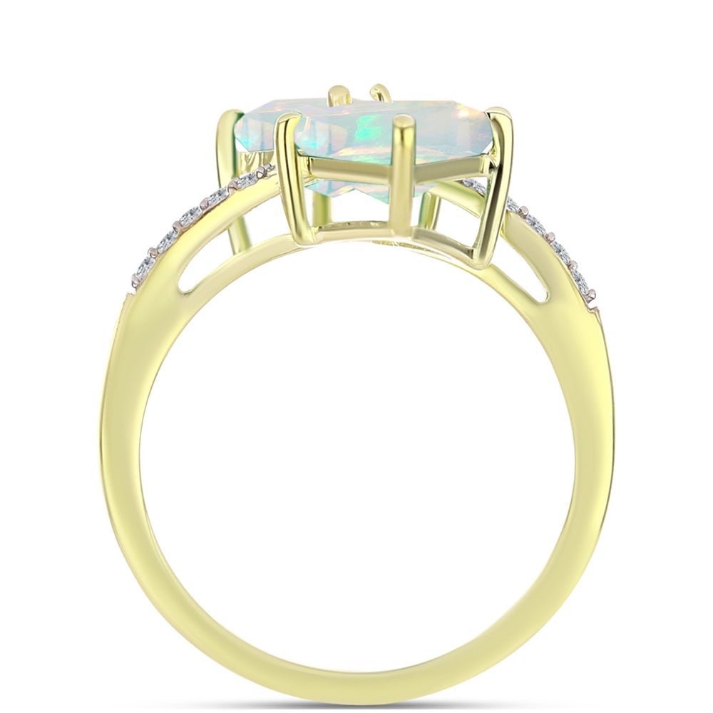 Inel din Argint 925 Placat cu Aur ( 2.79 grame ) cu Opal Welo și Topaz Alb 1.42 Carate
