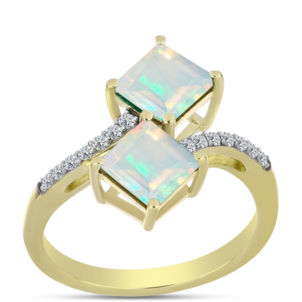 Inel din Argint 925 Placat cu Aur ( 2.79 grame ) cu Opal Welo și Topaz Alb 1.42 Carate 3 