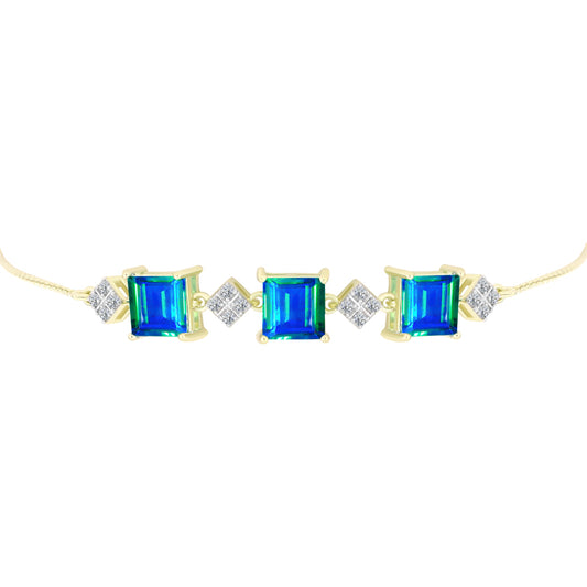 Brățară din Argint 925 Placat cu Aur ( 4.8 grame ) cu Cuarț Păun și Topaz Alb 5.59 Carate